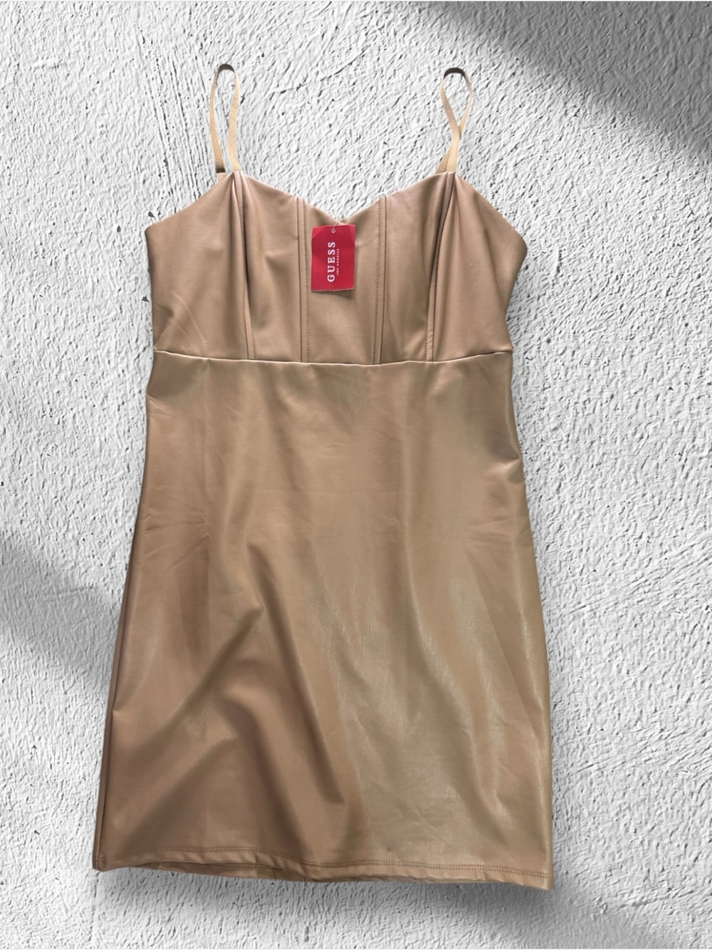NWT GUESS Beige/Nude Faux-Leather Slip Dress with Spaghetti Straps